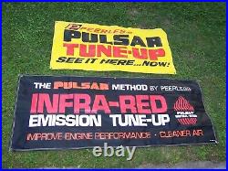 (2) Large Vintage Peerless Auto Shop Advertising Car Tune-up Vinyl Banners Signs