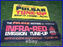 (2) Large Vintage Peerless Auto Shop Advertising Car Tune-up Vinyl Banners Signs