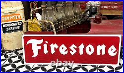 36 FIRESTONE VINTAGE style Hand Painted Metal SIGN TIRES CAR TRUCK AUTO OIL GAS