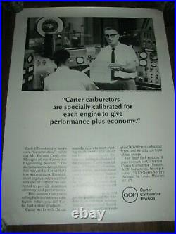 5 vtg CARTER Carburetor Muscle Garage Shop 22 x 29 promo info retail Poster