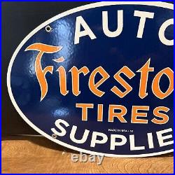 53 Vintage''firetone Tires'' Auto Supplies 16.5x11 Inch Porcelain Dealer Sign