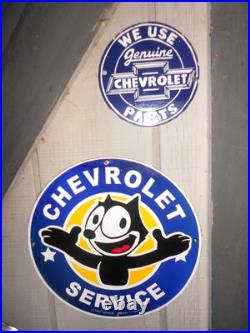 6 Vintage Adv Signs- 4 Chevy + 1 Esso Heavy Metal Porcelain & 1 Chevy Hub Cap
