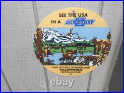 6 Vintage Adv Signs- 4 Chevy + 1 Esso Heavy Metal Porcelain & 1 Chevy Hub Cap