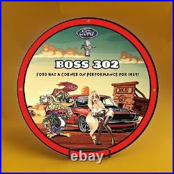 8''vintage Ford Boss 302 Porcelain Gas Service Station Auto Pump Plate Sign