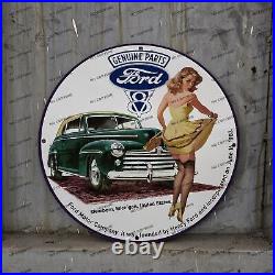 8''vintage Ford Motor Porcelain Mustang Fastback Gas Automobile Service Pumpsign