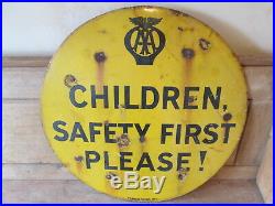 AA Children safety first sign. Enamel sign. Vintage sign. AA. RAC. Motor club
