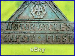 AA Sign Motor Cycles Safety First cast sign by Franco. Original vintage sign