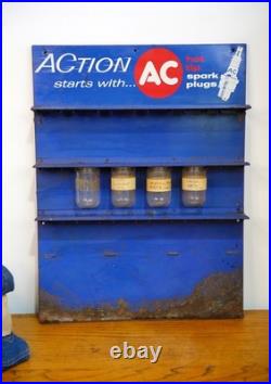 AC Spark Plug Advertising sign Glass Jar Service Station Display Rack auto VTG