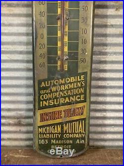 Antique 20s Vtg MICHIGAN MUTUAL INSURANCE Automobile Thermometer Sign DETROIT EX
