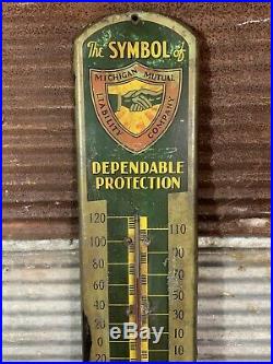 Antique 20s Vtg MICHIGAN MUTUAL INSURANCE Automobile Thermometer Sign DETROIT EX