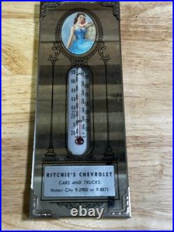Antique Glass Mirror Chevrolet Chevy Thermometer Homer City Pennsylvania