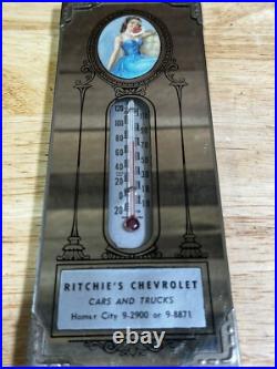 Antique Glass Mirror Chevrolet Chevy Thermometer Homer City Pennsylvania