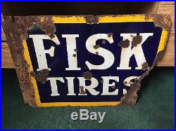 Antique Porcelain Fisk Tires Sign 3 Colors Vintage Automobile Advertising