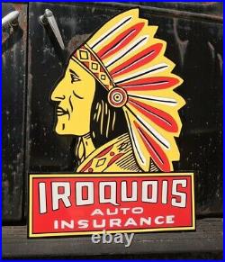 Antique Vintage Old Style Iroquois Chief Auto Insurance Gas Oil Sign