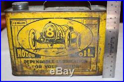 Antique Vintage Race Car 8 Motor Oil Tin Gas Oil Can 1/2 Gallon Cap Soldered