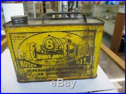 Antique Vintage Race Car 8 Motor Oil Tin Gas Oil Can 1/2 Gallon -cap- Handle