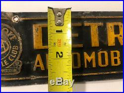 Antique Vtg 1920s DETROIT AUTOMOBILE CLUB AAA License Plate Topper Sign 12 Rare
