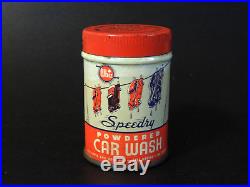 Antique vtg WHIZ Speedy CAR WASH Advertising TIN Art Deco Automobile Gas Oil Can