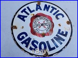 Atlantic Gasoline Porcelain Sign Gas Oil Car Dealer Vintage Garage pump plate
