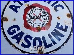 Atlantic Gasoline Porcelain Sign Gas Oil Car Dealer Vintage Garage pump plate