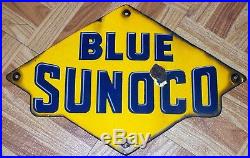 BLUE SUNOCO 3 Color GAS PUMP SIGN Porcelain Vintage Original Fuel Oil Car Trucks