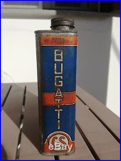 BUGATTI FULL 1930s Antique Vintage Oil Can Super Rare Car Garage Auto Tin