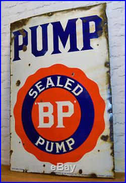 Bp Pump enamel sign early advertising decor mancave garage metal vintage antique