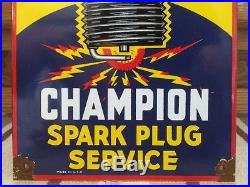Champion Spark Plug Service Porcelain Sign Vintage 18 X 8 Gas Oil Garage Car