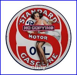 Car Oil Standard Gasoline Porcelain Vintage Style Gas Pump Sign