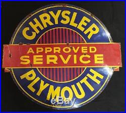 Chrysler Approved Service Vintage 1940 Porcelain 2 Sided Enamel sign