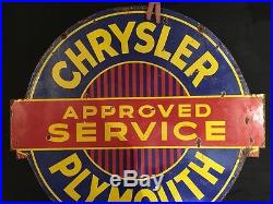 Chrysler Approved Service Vintage 1940 Porcelain 2 Sided Enamel sign