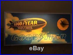 Collectible Vintage Advertising Goodyear Blimp Light Up Garage Sign With Clock