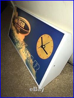Collectible Vintage Advertising Goodyear Blimp Light Up Garage Sign With Clock