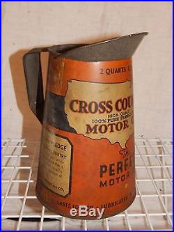 Cross country motor oil sears tin advertising car vintage antique pitcher garage