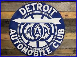 Detroit Automobile Club Vintage Porcelain Sign Aaa Association Car Truck 30 USA