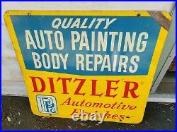 Ditzler Automotive Paint Sign Double Sided Vintage PPG Finishes Auto Body Repair