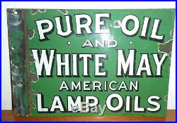 Enamel Pure Oil American lamp White may Vintage Sign original 1910's porcelain