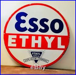 Esso Ethyl oil spirits enamel sign advertising decor mancave garage metal vintag