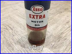 Esso Extra Motor Oil Vintage Glass Bottle 1 Pint. Great Condition With Cap