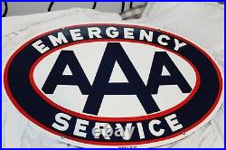 Excellent Vintage Aaa Emergency Service Porcelain 2 Sided Sign-oval