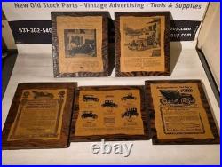 FORD 1920's Vintage 5 Advertisements Mounted on Wood Plaques