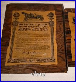 FORD 1920's Vintage 5 Advertisements Mounted on Wood Plaques