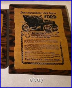 FORD 1920's Vintage 5 Advertisements Mounted on Wood Plaques