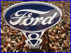 FORD Logo Porcelain Sign Vintage Car Advertising 24 Domed Old Garage US Shield