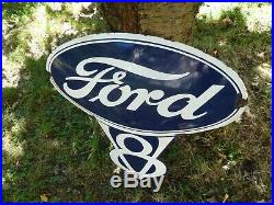 FORD V8 Porcelain Sign Vintage Car Advertising 24 Domed Logo Old V8 Garage USA