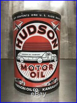 FULL! Great Condition VINTAGE Hudson Car Motor OIL CAN Quart Motor Oil Can