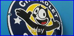 Felix Cat Chevrolet Porcelain Gas Auto Motor Vintage Style Trucks Service Sign