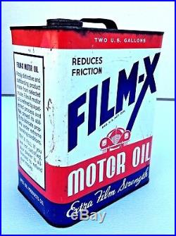 Film-X Motor Oil Can 2 Gallon Apex Oil Products Co Car Metal Red Vintage Empty