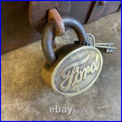 Ford Iron Strong Box Chest With Ford Brass Plaque and Lock, Antique Vintage Finish