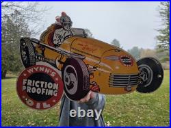 Giant Vintage Wynn's Race Car Lubrication Race Porcelain Sign Car Gas Oil Truck